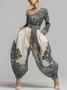 Casual Printed Asymmetrical Off-Shoulder Jumpsuit