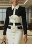 Urban Color Block Split Joint Shirt Collar Knee Length Dress