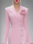 Elegant Plain Lapel Collar Knee Length Sweater Dress With 3D Floral Brooch