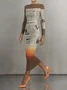 Elegant Newspaper Printing Boat Neck Maxi Dress