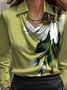 Plus Size Urban Floral Printing Shirt Collar Regular Sleeve Blouse
