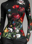 Jersey Urban Floral Zipper Turtleneck T-shirt