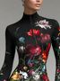 Jersey Urban Floral Zipper Turtleneck T-shirt