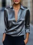 Satin Urban Plain V Neck Blouse