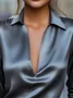 Satin Urban Plain V Neck Blouse