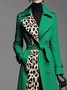 Urban Split Joint Leopard Lapel Collar Coat With Belt