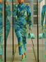 Elegant Random Print Printing Mock Neck Maxi Dress