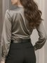 Satin Urban Plain Buttoned Blouse