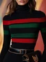 Jersey Urban Striped Printing Turtleneck T-shirt