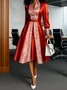 Elegant Color Block Printing Shirt Collar Midi Dress