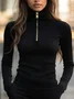 Jersey Urban Plain Zipper Turtleneck T-shirt