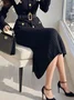 Elegant Color Block Shawl Collar Sweater Midi Dress With Belt