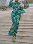 Elegant Random Print Printing Mock Neck Maxi Dress