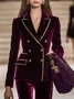 Elegant Buttoned  Velvet Lapel Collar Blazer
