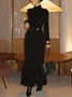 Elegant Plain Mock Neck Sweater Maxi Dress With Belt