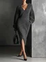 Urban Plain V Neck Sweater Midi Dress