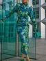 Elegant Random Print Printing Mock Neck Maxi Dress