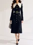 Elegant Color Block Shawl Collar Sweater Midi Dress With Belt