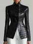 Urban Buttoned Textured Croc-Effect Faux Leather Coat