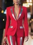 Elegant Shoulder Pad Color Block Lapel Collar Blazer