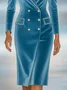 Elegant Plain Velvet Binding Lapel Collar Blazer Dress