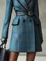 Urban  Printing Plaid Lapel Collar Trench Coat No Belt