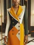 Urban Colorblock Printing Lapel Collar Knee Length Dress