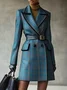 Urban  Printing Plaid Lapel Collar Trench Coat No Belt