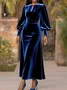 Elegant Plain Balloon Sleeve Crew Neck Maxi Dress