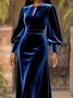 Elegant Plain Balloon Sleeve Crew Neck Maxi Dress