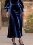 Elegant Plain Balloon Sleeve Crew Neck Maxi Dress