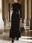 Elegant Plain Mock Neck Sweater Maxi Dress With Belt