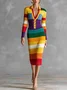 Urban Color Block Buttoned Sweater Midi Dress
