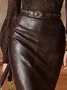 Urban Plain Midi Faux Leather Skirt No Belt