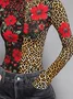 Urban Leopard Printing Turtleneck  T-shirt