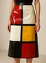 Urban Color Block Midi Faux Leather Skirt