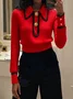 Elegant Color Block Buttoned Shawl Collar Sweater