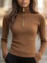 Jersey Urban Plain Zipper Turtleneck T-shirt