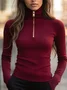 Jersey Urban Plain Zipper Turtleneck T-shirt