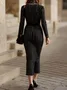 Elegant Striped Turtleneck Midi Sweater Dress No Belt