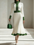 Elegant Color Block Mock Neck Maxi Dress