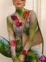 Elegant Floral Printing Turtleneck T-shirt