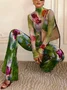 Elegant Floral Printing Flare Pants