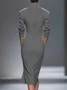 Casual Plain Zipper Shawl Collar Midi Dress