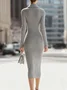 Elegant Plain Polo Collar Sweater Midi Dress