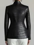 Urban Buttoned Textured Croc-Effect Faux Leather Coat