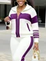 Casual Color Block Shawl Collar Sporty Cardigan