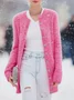 Casual Plain Crew Neck Sweater Cardigan