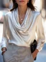 Satin Elegant Plain Cowl Neck Blouse
