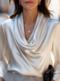 Satin Elegant Plain Cowl Neck Blouse